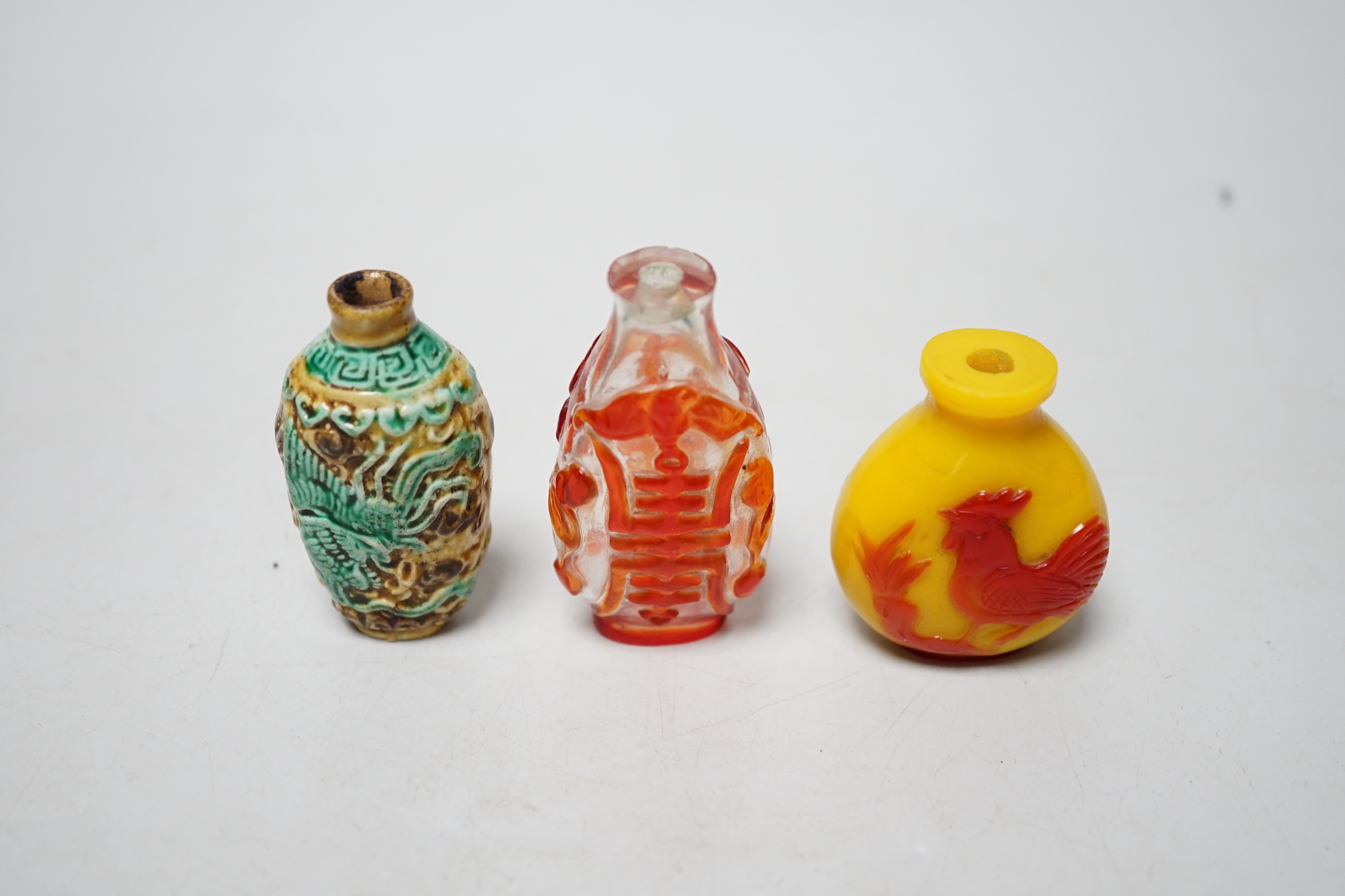 Three Chinese snuff bottles, Tallest 6.5 cm